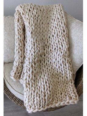 Chunky Knit Throw Blanket Wool 50 x 60